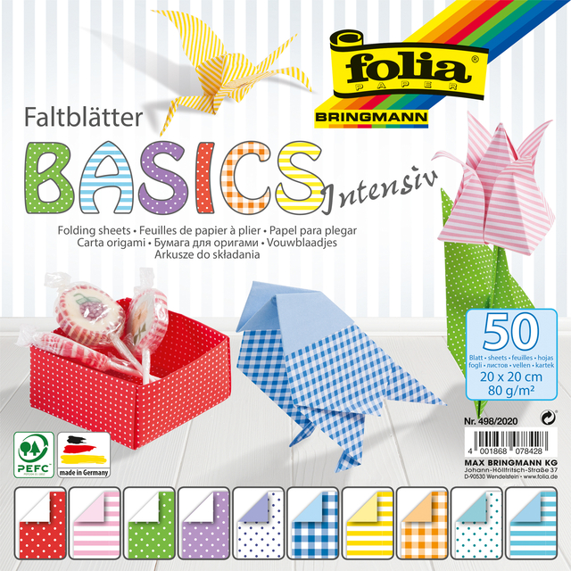 Papier à plier Folia Basics 50 feuilles assorti