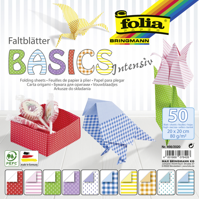 Vouwblaadjes Folia 80gr 20x20cm 50 vel 2-zijdig 10 basics designs