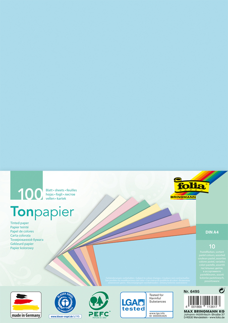 Papier teinté Folia A4 100 feuilles couleurs pastel