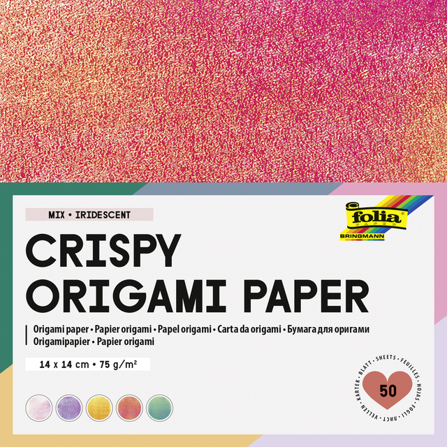 Papier à plier Folia Irisé double face 75g 14x14cm 50 feuilles assorti