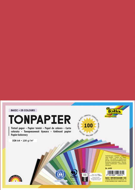 Knutselpapier Folia A4 100vel 25 kleuren