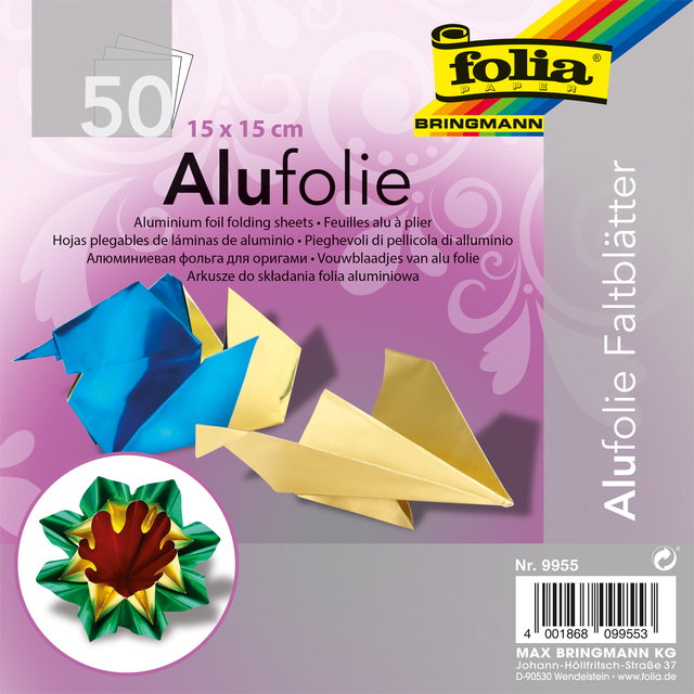 Vouwblaadjes Folia 15x15cm 50 vel alufolie assorti kleuren