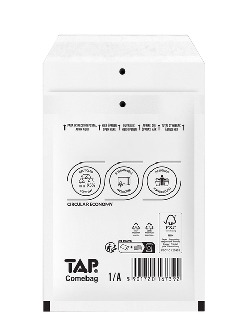Enveloppe à bulles TAP Comebag n°11 120x175mm blanc 200 pièces
