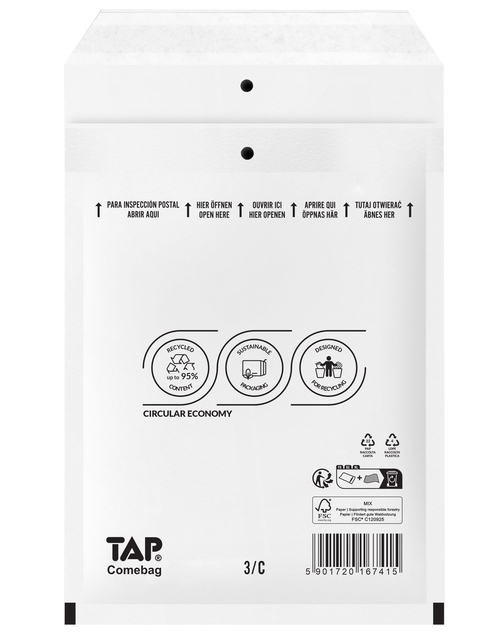 Enveloppe à bulles TAP Comebag n°13 170x225mm blanc 100 pièces