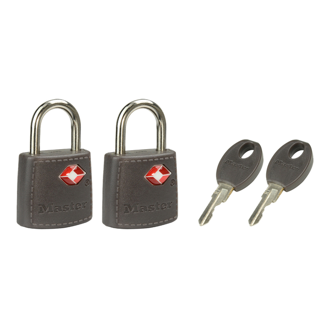 Hangslot Masterlock 2 gelijksluitend ABS cover TSA assorti in willekeurige kleur 30mm 2 stuks