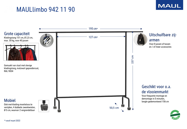 Vestiaire mobile MAULlimbo 156x126(220)x50cm avec bras latéraux