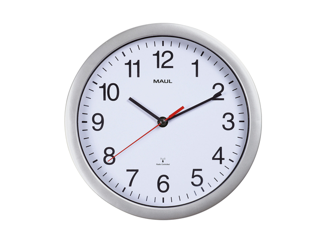 Horloge murale MAULrun Radio-piloté Ø25x5cm plastique argent/blanc