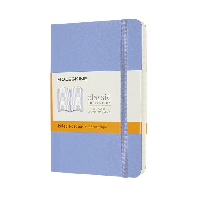 Carnet Moleskine Pocket 90x140mm ligné couverture souple bleu hortensia