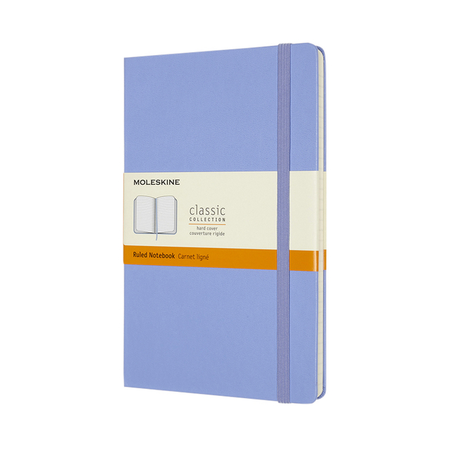 Carnet Moleskine large 130x210mm ligné couverture rigide bleu hortensia