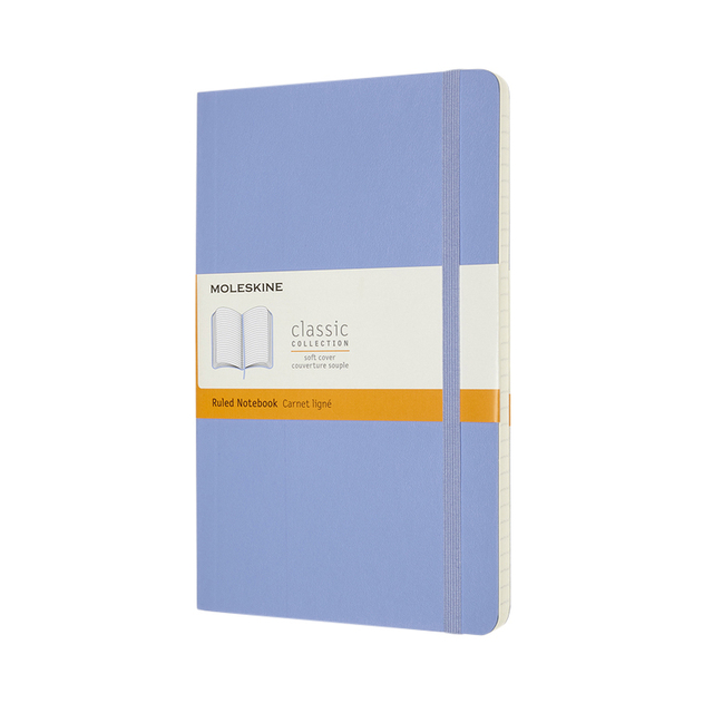 Carnet Moleskine large 130x210mm ligné couverture souple bleu hortensia