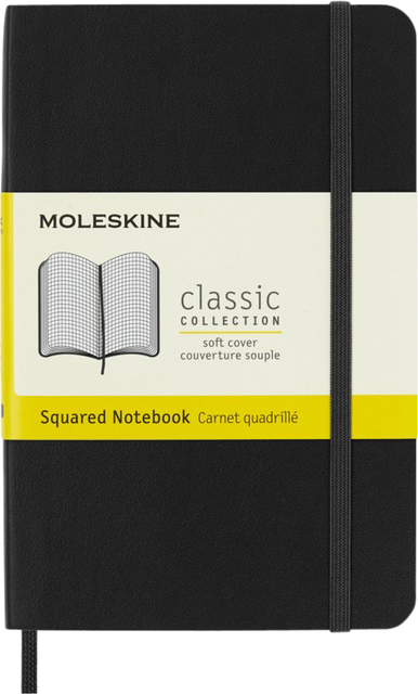 Notitieboek Moleskine pocket 90x140mm ruit 5x5mm soft cover zwart