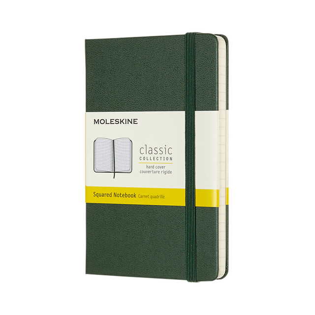 Notitieboek Moleskine pocket 90x140mm ruit 5x5mm hard cover myrtle green