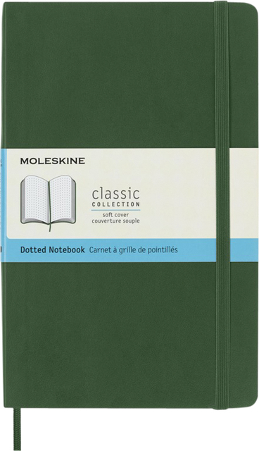 Carnet Moleskine large 130x210mm pointillé couverture souple vert myrte