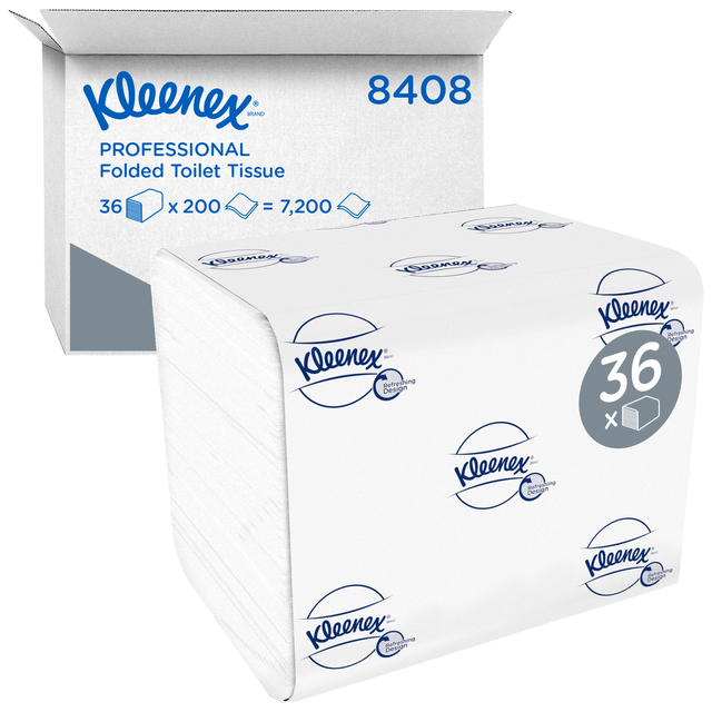 Papier toilette Kleenex 8408 plié 2 épaisseurs 110x186mm blanc