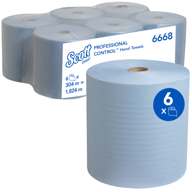 Handdoekrol Scott 1-laags 304m blauw 6668