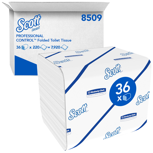 Papier toilette Scott Control 8509 plié 2 épaisseurs 110x186mm blanc