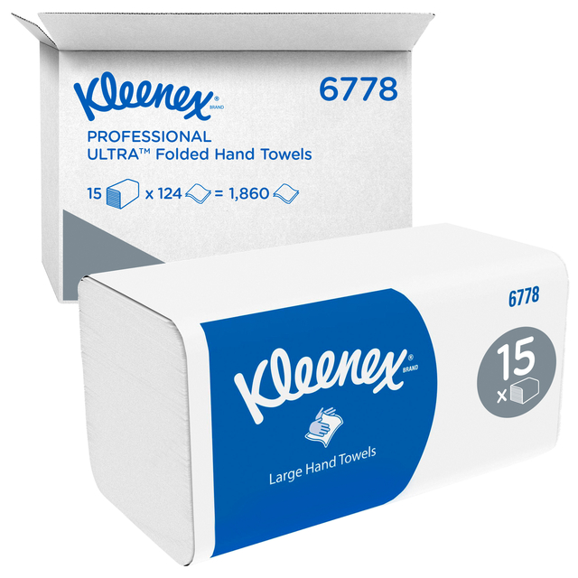 Handdoek Kleenex Ultra i-vouw 2-laags 215x318mm 15x124 vel wit 6778