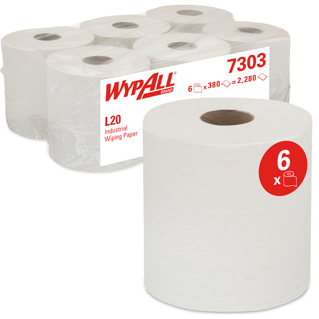 Poetsrol WypAll L20 2-laags 18,3cmx144m 6 rollen à 380 vel wit 7303