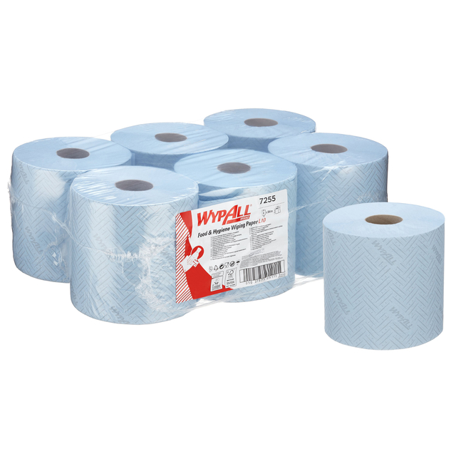 Poetsrol WypAll L10 1-laags 19,5x304m 6 rollen à 800 vel blauw 7255