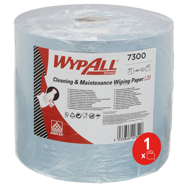 Poetsrol WypAll L20 2-laags 23,5x190m 500 vel blauw 7300