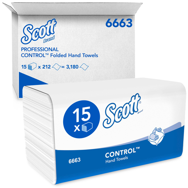 Handdoek Scott Control i-vouw 1-laags 215x315mm 15x212 vel wit 6663