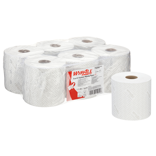 Rouleau d''essuyage WypAll 7256 L10 1 ép 19,5cmx304m 6x 800 feuilles blanc