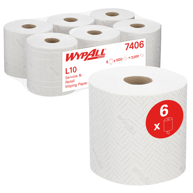 Poetsrol WypAll L10 1-laags 18,3cmx190m wit 6 rollen à 500 vel 7406