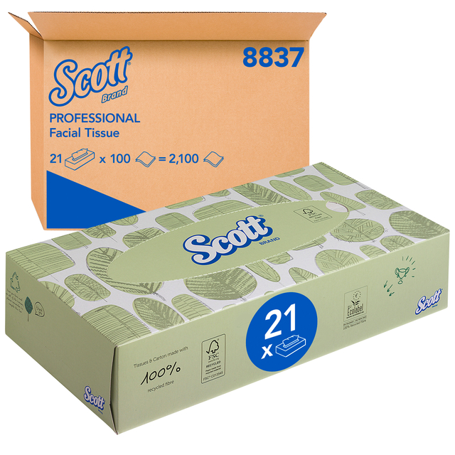 Mouchoirs Scott 8837 2 épaisseurs blanc 100 feuilles