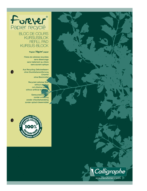 Cursusblok Clairefontaine Forever Calligraphe A4 lijn 2-gaats 200 pagina's 70gr groen