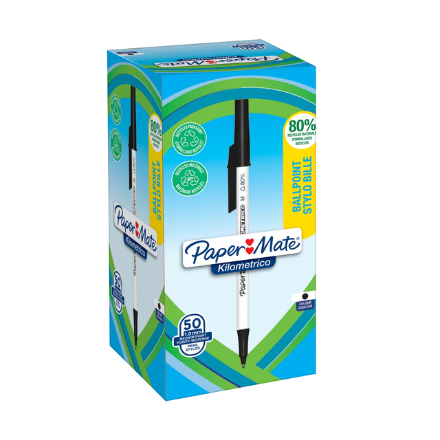 Stylo bille Paper Mate Kilometrico Recycled noir Medium