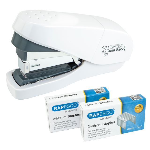 Agrafeuse Rapesco Germ-Savvy Less Effort ECO Antibactérien blanc