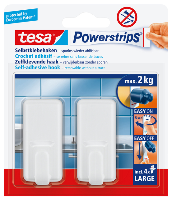 Haken tesa Powerstrips® LARGE Classic zelfklevend verwijderbaar wit 2 stuks