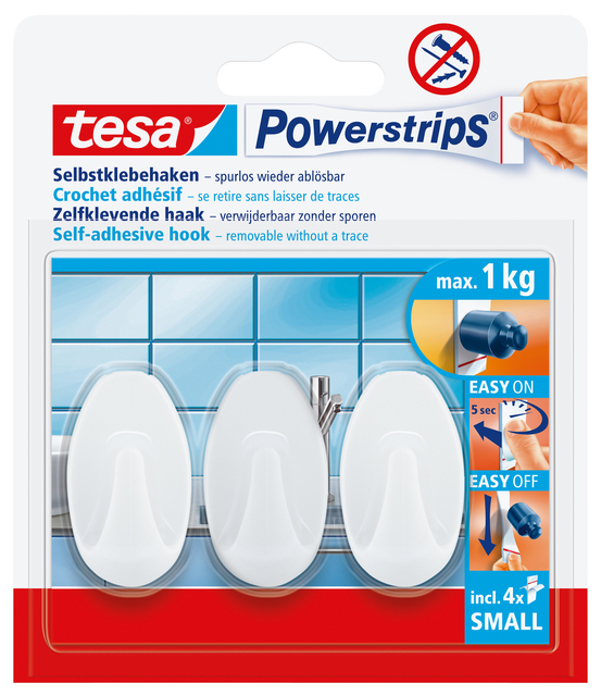 Haken tesa Powerstrips® SMALL Ovaal zelfklevend verwijderbaar wit 3 stuks