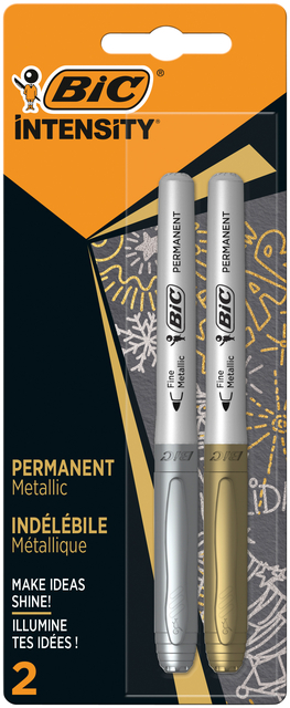 Feutre BIC Intensity ogive permanent Fin argent et or métallisé blister 2 pièces