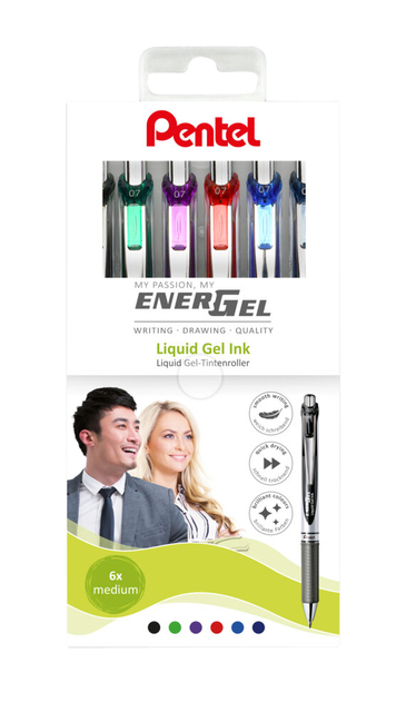 Gelschrijver Pentel BL77 Energel medium assorti 6 stuks