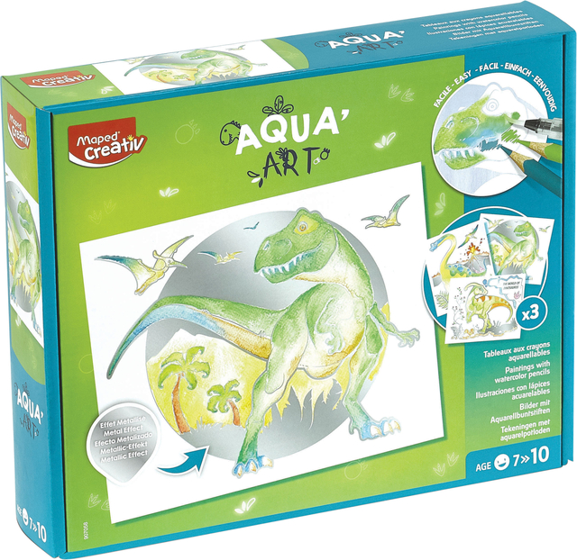 Kit peinture aquarelle Maped Creativ Aqua'Art dinosaure 14 pièces assorti