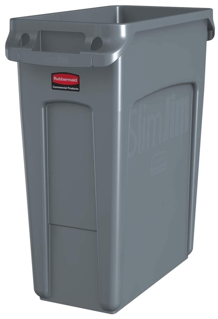 Afvalbak Rubbermaid Slim Jim Vented met luchtsleuven 60liter grijs