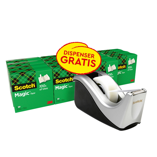 Ruban adhésif Scotch Magic 819 19mmx33m mat + dévidoir argent 16 rouleaux