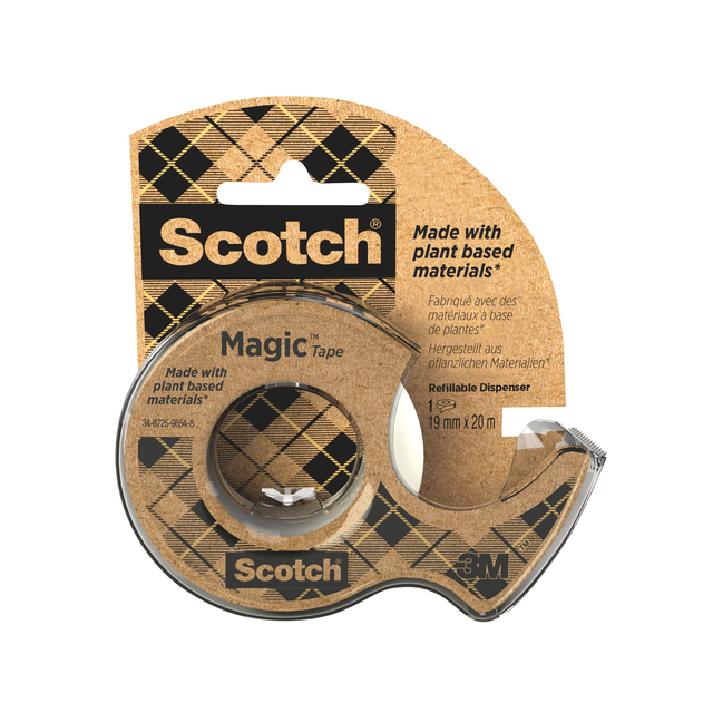 Plakband Scotch Magic 919 19mmx20m transparant + gerecyclede afroller