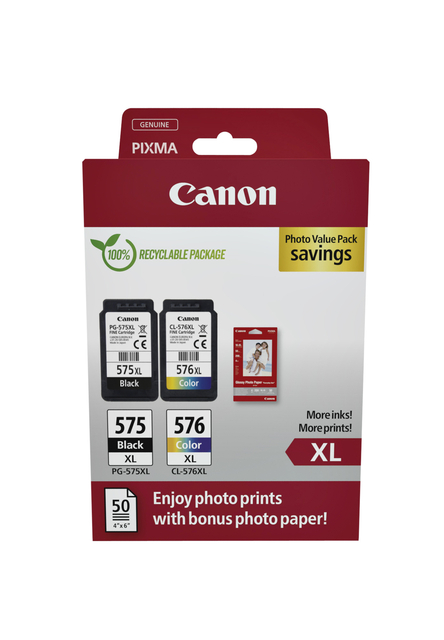 Inktcartridge Canon PG-575XL CL-576XL zw+kl+papier