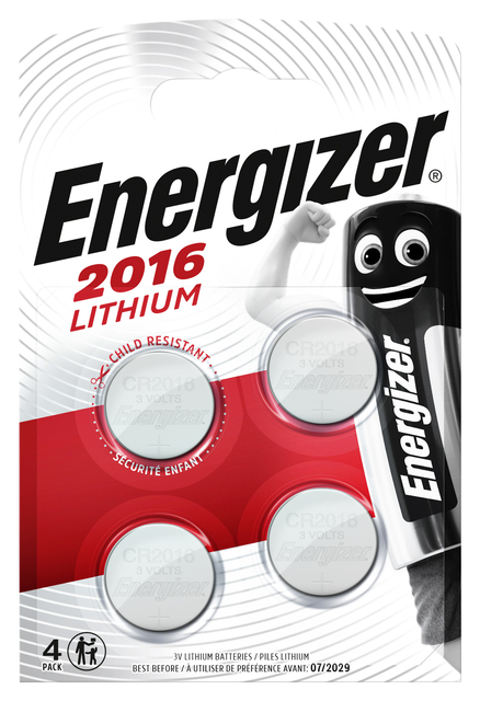 Pile bouton Energizer 4x CR2016 Lithium