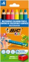 Kleurpotloden BicKids Multi Surface + puntenslijper assorti 6 stuks