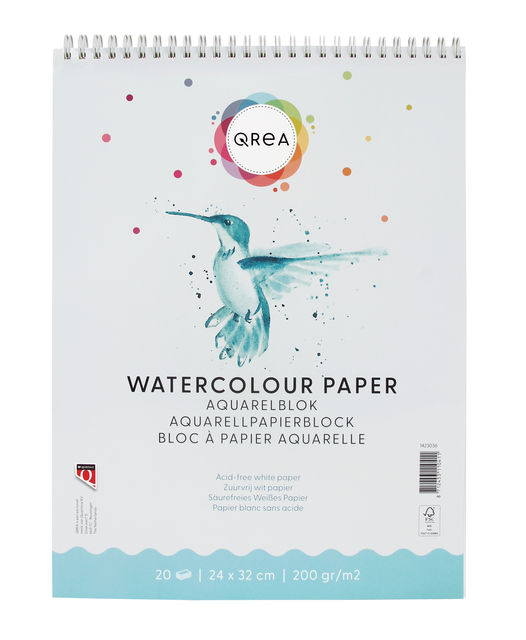 Aquarelblok Qrea 24x32 20 vel 200gr spiraal