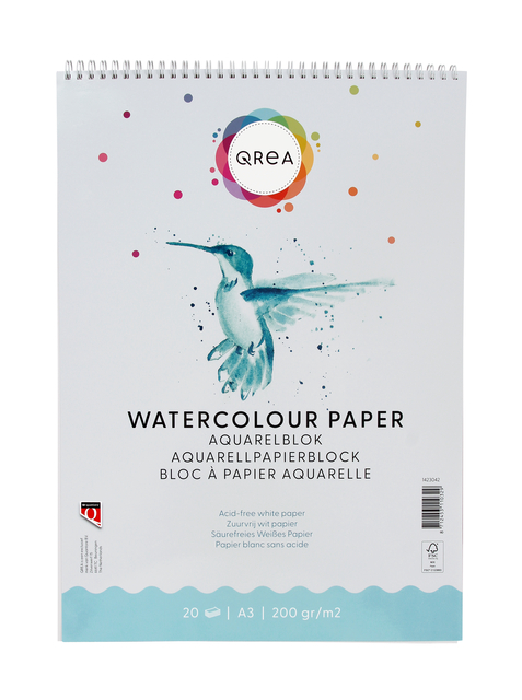 Aquarelblok Qrea A3 20 vel 200gr spiraal