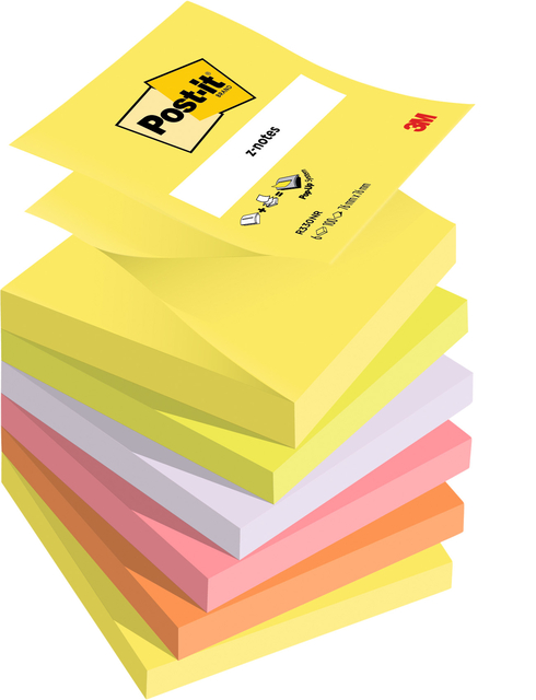 Bloc mémos 3M Post-it Z-Note R330 75x76mm couleur assorti 6 pièces