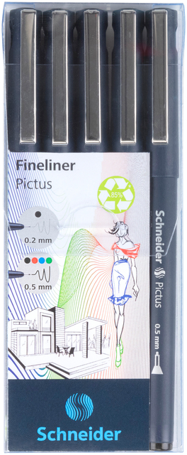 Fineliner Schneider Pictus assorti etui à 5 stuks