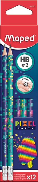 Crayon graphite Maped Pixel Party embout gomme set 12 pièces assorti