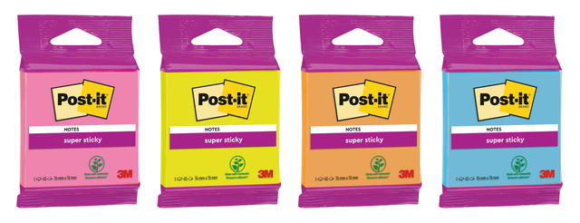 Bloc-mémos 3M Post-it 6920 Super Sticky 76x76mm assorti 45 feuilles