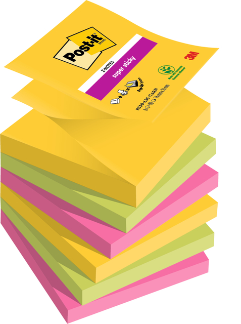 Bloc-mémos Post-it 3M Z-Notes R330 Super Sticky 76x76mm Carnival 6 pièces