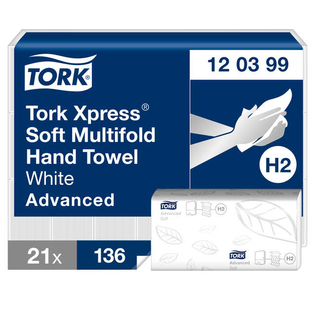 Essuie-mains Tork H2 Xpress Advanced 120399 Multifold 2 épaisseurs 212x340mm blanc 21x 136 feuilles